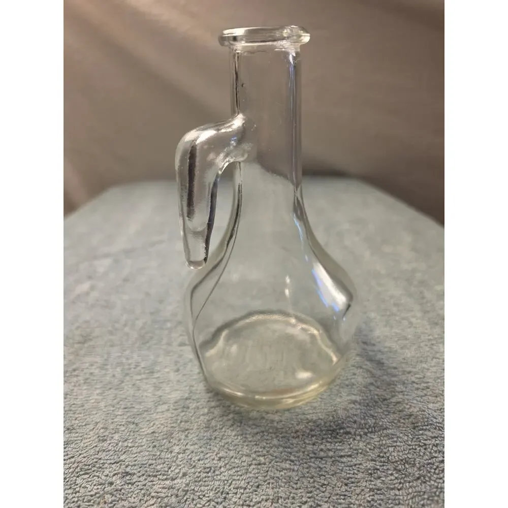 Clear Glass Handled Cruet Bottle, Round Solid Pattern, Narrow Neck, 1pc
